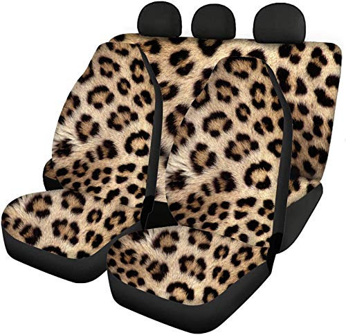 Jeiento 4 Stück Trendy Leopard Print Auto Sitzbezug Protektor, Automotive Interior Schutzbezug, Universal Fit für die meisten Autos Waschbare Dekorationen