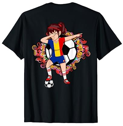 Dabbing Fußball Mädchen Rumänien Trikot Floral Fußball Blume T-Shirt