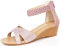 Claquettes Sandales Compensées Peep Toe Sandale Mode Femme Chaussures d'Été Sandals à Talon Décontractées Confortable Rose 38EU=39CN
