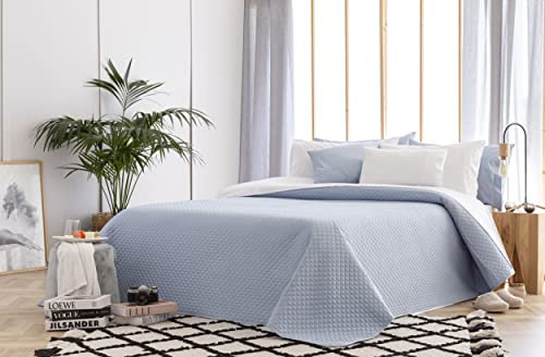 Todocama Feine Tagesdecke mit Rautenmuster, für Frühling, Sommer, Herbst und Winter, 100% extra weiche Mikrofaser, Mehrzweck-Bettbezug, 105-200x260 cm, Hellblau
