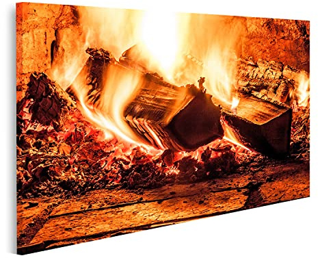 islandburner Kamin mit brennendem Feuer, Leinwanddruck, Wandkunst