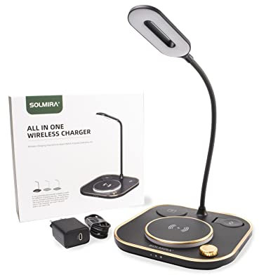 SOLMIRA Chargeur à Induction Noir, Charge Rapide 15W 3 en 1 avec Lumière, Smartphone, iPhone, Samsung, Xiaomi, Huawei, Oppo, One Plus, Apple Watch et Airpods