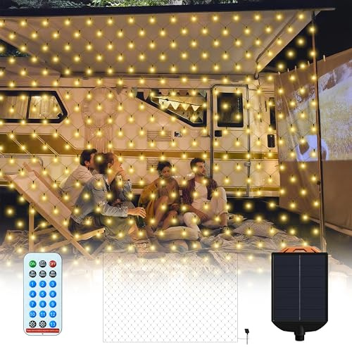 HENGMEI Solar Lichternetz Außen 6x4m 480 LED Lichterkette Netz Solarlichterkettenetz 8 Modi Wetterfest Led Weihnachtsbeleuchtun Solar für Weihnachten, Halloween, Hochzeit Party, Warmweiß