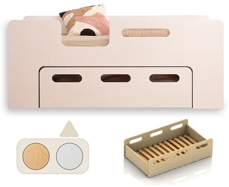 smartwood Kinderbett PIPI L 100x200 - Linker Eingang - mit Lattenrost & Ausziehbett - Holzbett mit Rusfallschutz für Jungen & Mädchen - Weiß