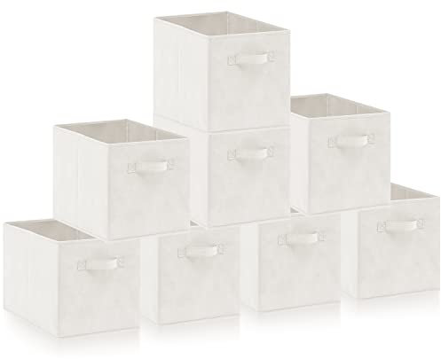 Amazing Tour 8 PCS Cube Storage Boxes 33x38x33 Foldable Fabric with Handles Collapsible for Home Office Nursery Organiser - Clothes Basket Containers, Beige
