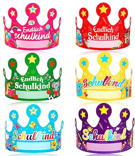DPKOW Schulanfang Deko für Junge Mädchen Einschulung Papier Hüte Endlich Schulkind Papier Hüte ABC 123 Zuckertüten Schulanfang Photo Booth für Schulkinder Geschenk Schulanfang Jungen Mädchen,24 Stücke
