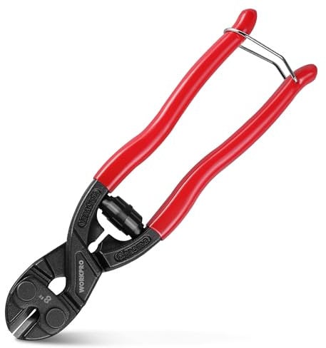 WORKPRO Tagliabulloni da 200 mm, in Acciaio Cr-V, Leva più Efficiente e Apertura Regolabile, Tagliacavi a Molla con Impugnatura Morbida Antiscivolo