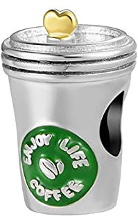 KunBead Jewelry Coffee Cup Birthday Gold Tone Heart Love Bead Charms Compatible with Pandora Bracelets