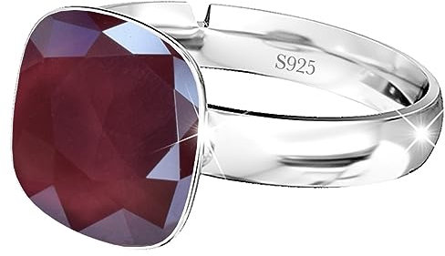 925 Sterling Silber 44 farben Ringe für Damen Verstellbarer mit Marken Kristalle, Glänzend Cubic Zirkonia Ring Fingerring Kommt in Schmuck Geschenk Box (Dark Red)