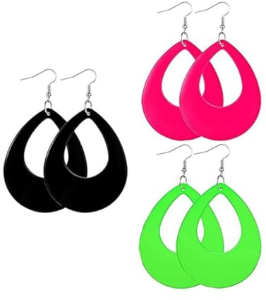 EKKONG Ohrringe 80er Jahre Damen, 3 Paare Tropfenform Neon Ohrringe Karneval Ohrringe Accessoires für Damen Retro-Neon-Party Ankleiden (C)