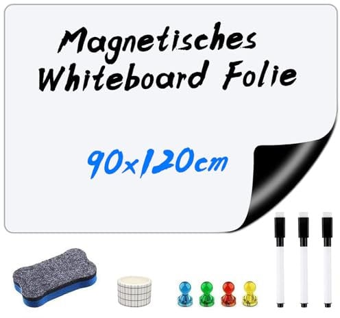 Magnetisches Whiteboard Folie, 90 X 120cm Selbstklebende Weißwandtafel Folie Wiederbeschreibbar Magnetisches Whiteboard Sticker DIY Whiteboardfolie Kreidetafel Wandaufkleber