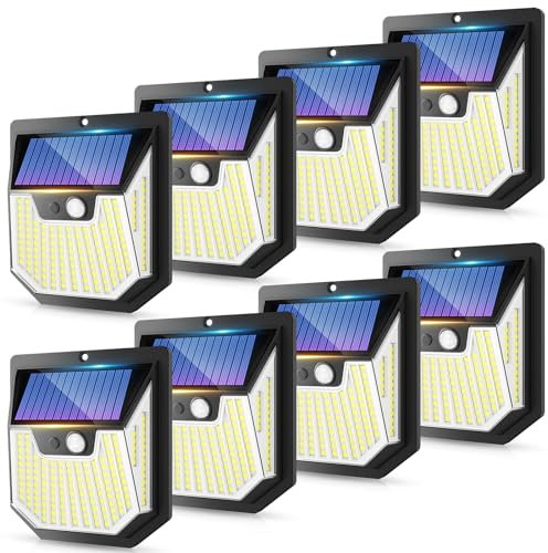 Seklin 8 Pack Solar Outdoor Garden Lights 159 LED 270°Wide Angle Solar Motion Sensor Lights IP65 Waterproof Outside Powered Flood Lighting for Fence Garden