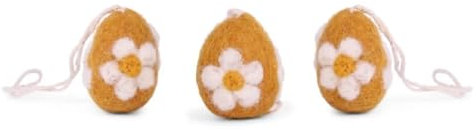 Én Gry & Sif Ostereier aus Filz, Ostern-Deko - 3 Stück, fair Trade Handmade (mit Blümchen gelb)