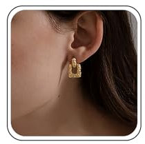 TseenYi Geometrische Quadratische Ohrringe Vintage Quadratische Gehämmerte Ohrringe Gold Klobige Geometrische Tropfen Reifen Ohrringe Quadratische Baumelnden Aussage Ohrringe Schmuck Für Frauen