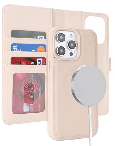 ELTEKER Hülle für iPhone 13 Pro Handyhülle [Abnehmbare Magnetische] [Kabelloses Laden] Klapphülle Schutzhülle Lederhülle beige