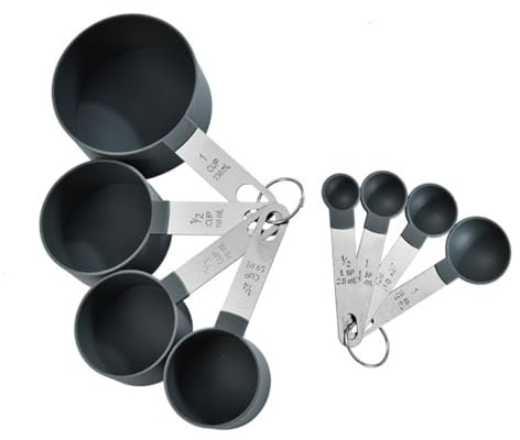 8 Pcs Measuring Cups and Spoons Set, 4 Measuring Cups / 4 Measuring Spoons, Measuring Spoons Set with Engraved Scale for Liquid & Dry Ingredients (Black)