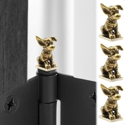 Brass Dog Hinge Heads Decorative Topper Set of 3 - Magnetic Hinge Head Toppers - Vintage Animal Door Hinge Head Home Decoration