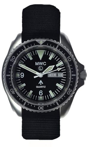 MWC 1999-2001 Muster Quarz Stahl Schwarz Saphir Stoff Tag Datum Herrenuhr feste Anse