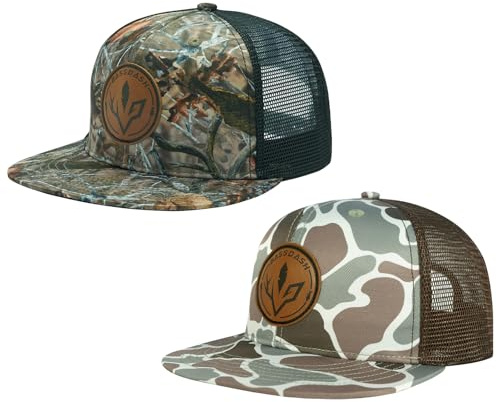 Bassdash 2 Pack Flache Krempe Trucker Cap Einstellbare Snapback Hut Mesh Zurück für Männer Frauen Angeln Jagd