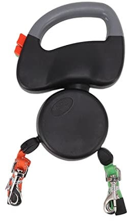 ANGGREK Double Retractable Dog Lead, Reinforced Extendable with Non Slip 3 Meter Dual Leash Pet Retractable Automatic Winding Rope Dogs Walking Traction Leash (Black)