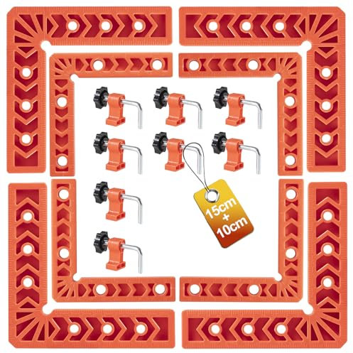 Jeu de Coins à 90 degrés, Carré de Positionnement, Serre-Joints Droits, Outil de Menuiserie, Adapté pour Cadres, Armoires, Boîtes, un Ensemble de 8 pièces (15cm/ 10cm), avec 8 Serre-Joints