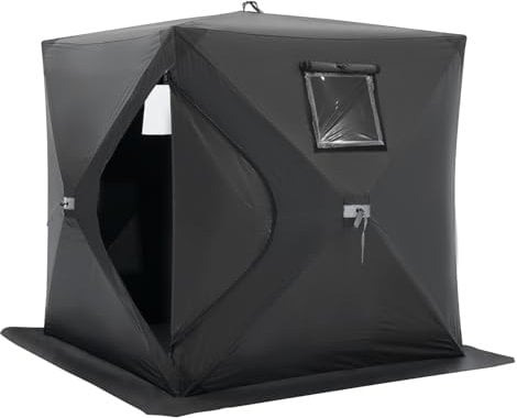 VEVOR Portable Ice Shelter, 1-2 Person Pop-Up Ice Fishing Tent, 24 Square Feet Fishable Area, Ice Shanty for Winter Fishing, Waterproof Oxford Ice Cube with Anchors/Ropes/Carrying Bag, 60x60, Black