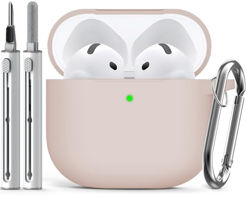 Inesore Compatible with AirPods 4 Case - Pale Pink-B | Silicone Protective Case Cover for Apple Air Pod 4 (2024/ANC), Unisex Design, with Cleaning Kit