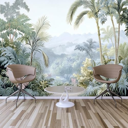 Custom Size Wall Murals,Watercolor Tropical Forest Mural Self-Adhesive Removable Wall Covering Fabric, Large Photo Wallpaper for Living Room Bedroom Kitchen Office Kids.
