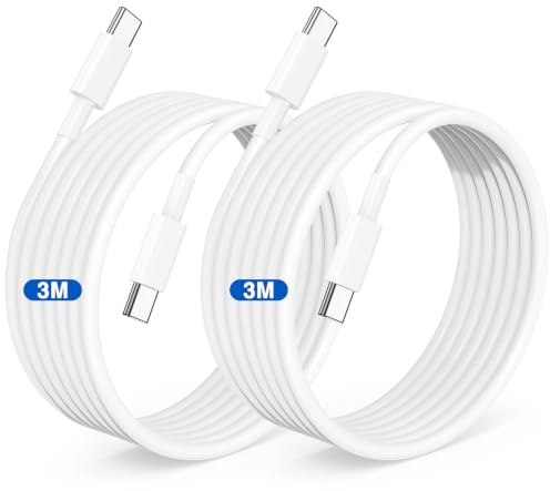 Long USB C to USB C Cable 3M, 2Pack Phone 17 16 15 USB C Charger Cable Lead, Type C to C Fast Charging Wire for Apple iPhone 17 Pro Max/17 Air/16 Pro Max/16e/15 Plus/15 Pro,iPad Pro/Mini,Galaxy S26
