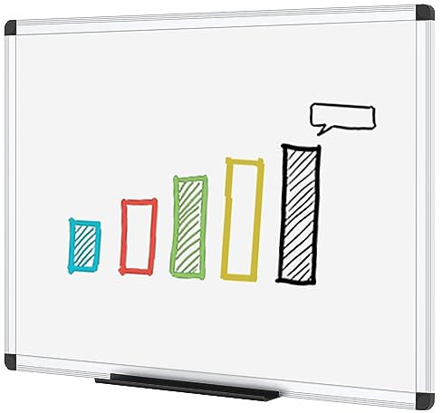 VIZ-PRO Whiteboard trocken abwischbar, 120 x 90 cm, trocken abwischbares Whiteboard mit silbernem Aluminiumrahmen und Stiftablage