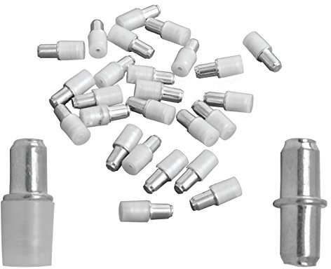 Dihl Pack of 50 17mm x 5mm Shelf Support Pegs, for Shelves, Glass, Cupboards, Closets, Cabinets, Bookcases, Removable Plastic Sheath, 0.5cm Plug in Studs, Silver, Steel, 50 PCS