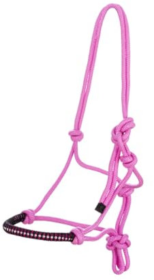 USG 15050024 Knotenhalfter, umflochtener Nasenriemen mit Glitzersteinchen, Pink, Vollblut/Warmblut