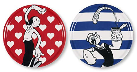 Excelsa Popeye & Olivia Set 2 Piatti Pizza, Porcellana, Rosso/Blu