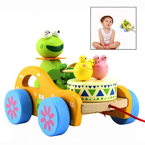 LHKJ Jouet à Tirer Voiture en Bois Grenouille Cadeau Noël Anniversaire Jouet à Tirer Educatif pour Enfants