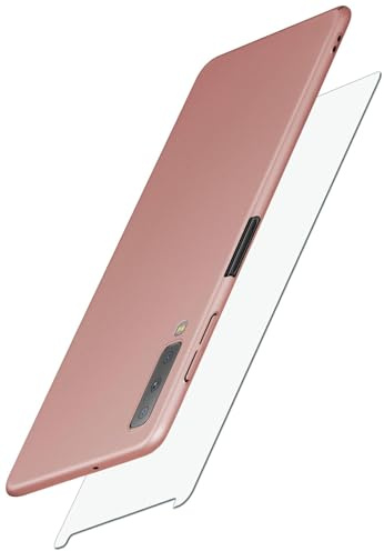 moex 3 in 1 Set für Samsung Galaxy A7 (2018) Hülle mit 2 x Panzer Schutzfolie Glas, Handyhülle Ultra dünn und leicht, [Alpha Case + ShockProtect Glas] Schutzhülle Stoßfest Matt, Rosa