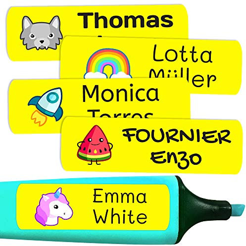 50 personalisierte Klebeetiketten, 6 x 2 cm, zur Kennzeichnung von Objekten, Büchern, Lunchboxen, etc. Color Basic Gelb