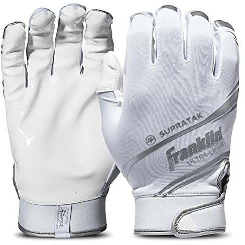Franklin Sports Supratak Football Receiver Gloves - White/Chrome - Adult Small
