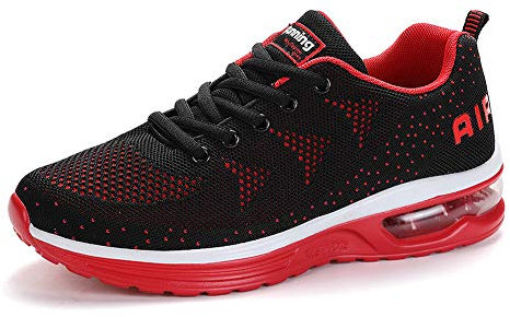 frysen Herren Damen Sportschuhe Laufschuhe mit Luftpolster Turnschuhe Profilsohle Sneakers Leichte Schuhe BlackRed 40