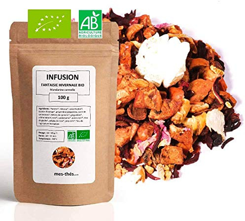 Infusion Bio Mandarine Cannelle - Fantaisie Hivernale - 100g (40 tasses) - Thé en vrac 100% Agriculture Biologique - Mes-Thés
