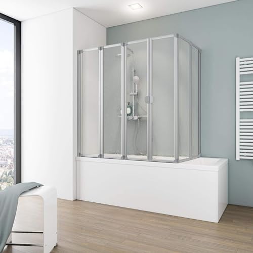 Ihr Wunschmaß, Schulte Duschabtrennung faltbar für Badewanne, einfacher Aufbau, Kunstglas Softline hell, alunatur, langlebig, D170099 01 01