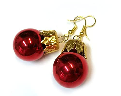 Weihnachtsbaumkugeln Weihnachtsbaumkugel Ohrringe Miniblings Christbaumkugel Baumkugeln - Handmade Modeschmuck I Weihnachten Xmas rot glänzend - Ohrhänger Ohrschmuck vergoldet