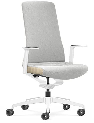 Interstuhl Pure Fashion Edition – Der Bürostuhl der Sich an Gewicht und Bewegung anpasst – ausgestattet mit der nachgewiesen ergonomischen Smart-Spring Technologie (1D-Armlehnen, White | Sand)