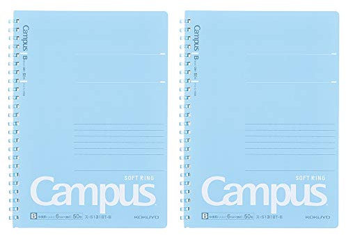 KOKUYO Campus Soft Ring Notebook, A5, B 6mm Dot Ruled, 29 Lines, 50 Sheets, Blue, Set of 2, Japan Import (SU-S131BT-B)