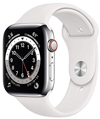 Apple Watch Series 6 (GPS + Cellulaire, 44MM) Boîtier en Acier Inoxydable avec Boucle Sport Blanc (Reconditionné)