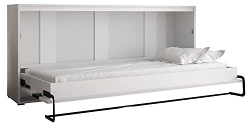 KRYSPOL Bett im Schrank Home, Ebenen, Schlafzimmer, Jugenzimmer, Modern Design (Weiß matt + Schwarz matt, 90 x 200 cm)