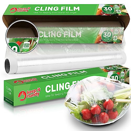 SOL 2pk Cling Film for Catering — 30cm x 30m Rolls, 60m Total — Food Wrap with Dispenser and Cutter — Strong Plastic Film for Wrapping, Storing and Packing Food