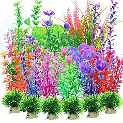 Kingrun 30 Stück Aquarium-Pflanzen, künstliche Wasserpflanzen, Aquarien plastikpflanzen, gefälschte Wasserpflanzen Aquarium Dekoration, Mischfarbe Kunstpflanzen Aquariumdekor