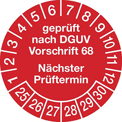 Dreifke® Aufkleber Prüfplakette, DGUV Vorschrift 68 Nächster Prüftermin, rot/weiß, Ø 30 mm - Bogen = 10 Stk. Folie selbstklebend Rot AufdruckWeiß 3