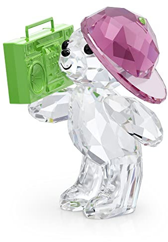 Swarovski Kris Bär, 90er Party - Detailverliebter Bär in Brillantem Kristall, mit Feinen Details und Grünem Ghettoblaster