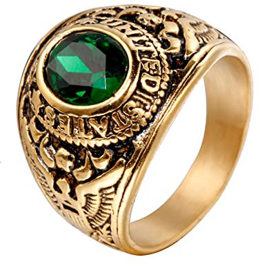 HAMANY Schmuck Edelstahl Herren Ring US Armee Gold,Größen 59 (18.8)